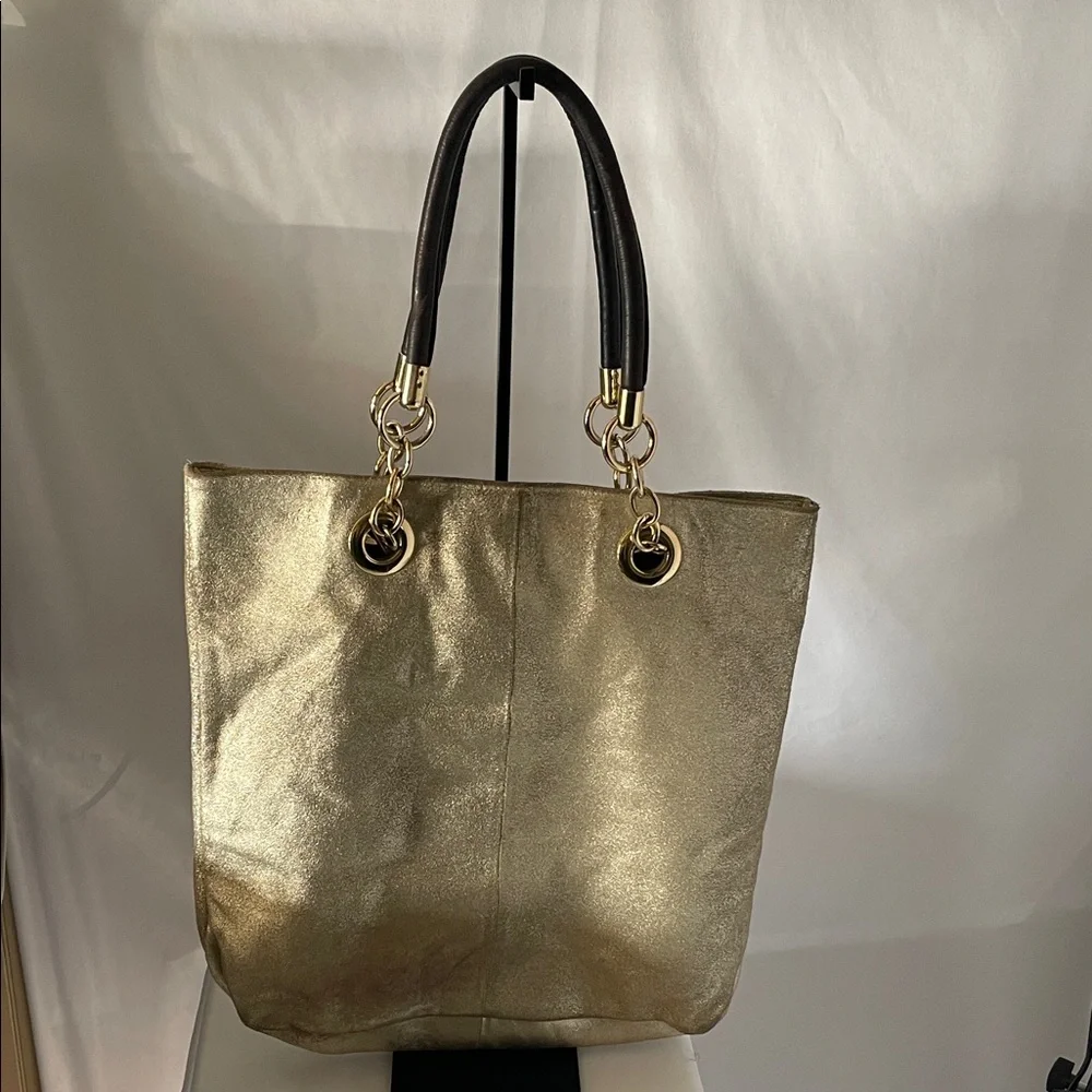 Cynthia‎ Rowley Metallic Gold Tote with Black Handles